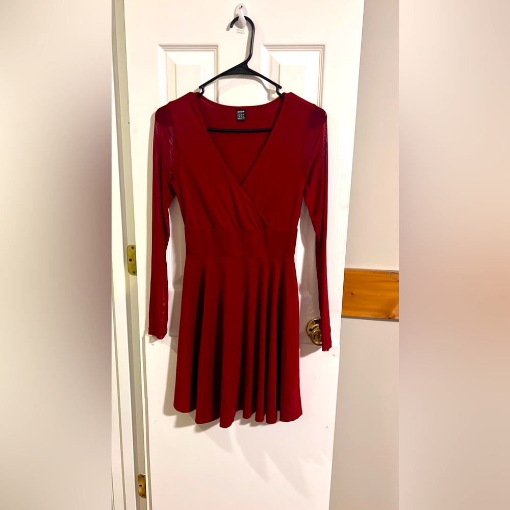 maroon dress with mesh sleeves- never worn